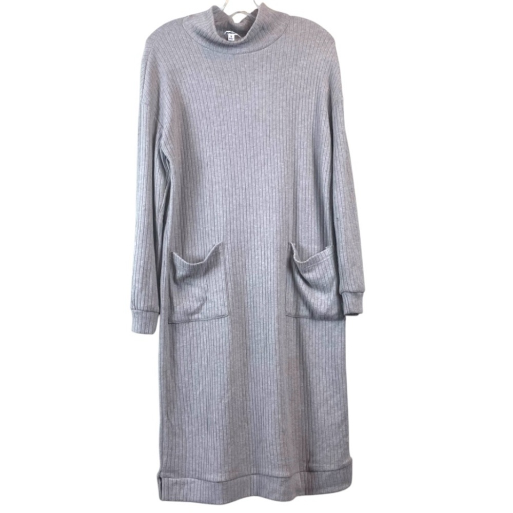 BB DAKOTA STEVEN MADDEN Gray Ribbed Dress Front Pocket Size Small